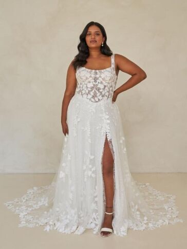 Wimmer A-line lace and tulle romantic boho wedding dress
