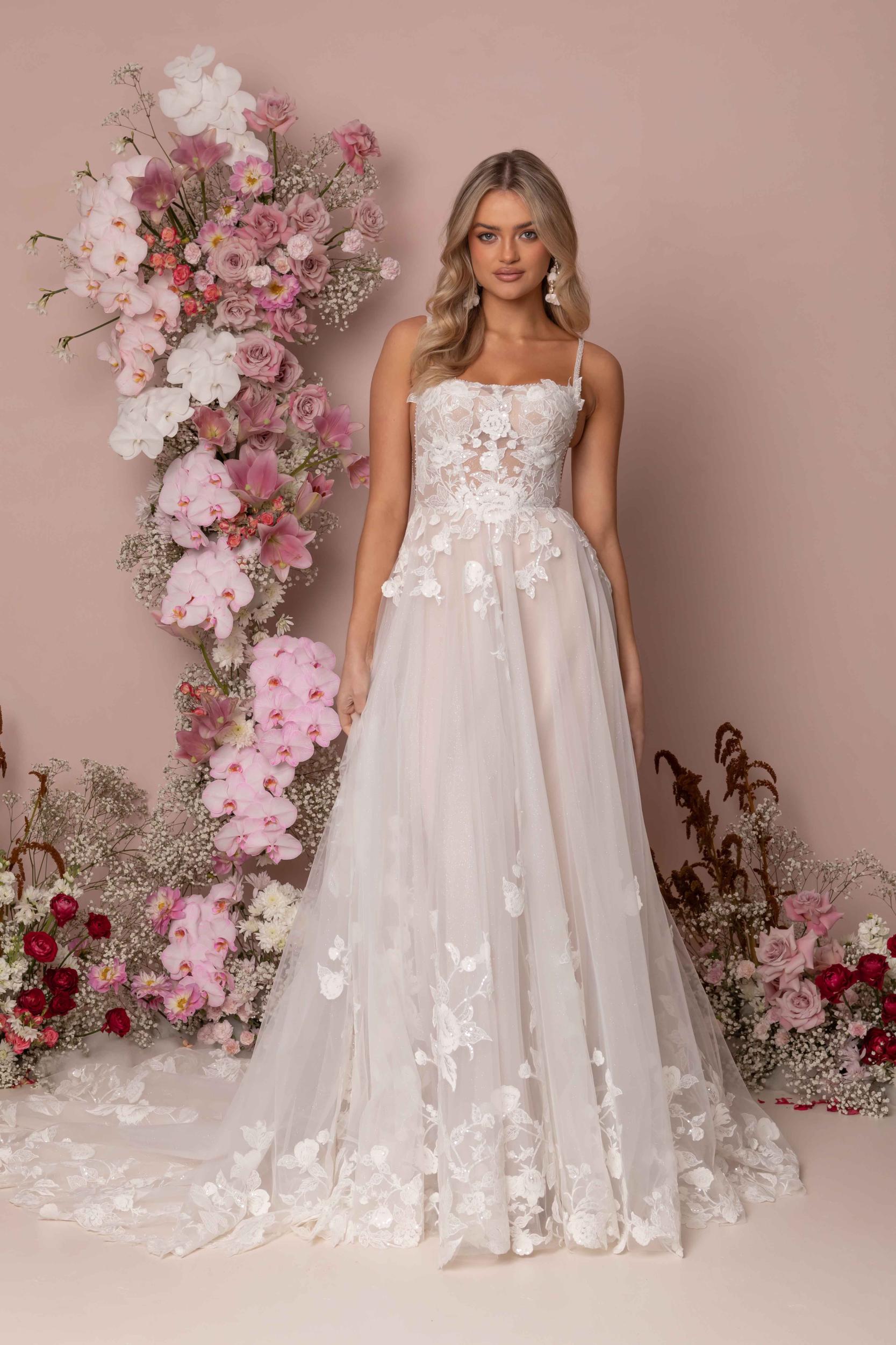 kalani dress line Simple Lace Boho Column Wedding Dress with V-Neckline